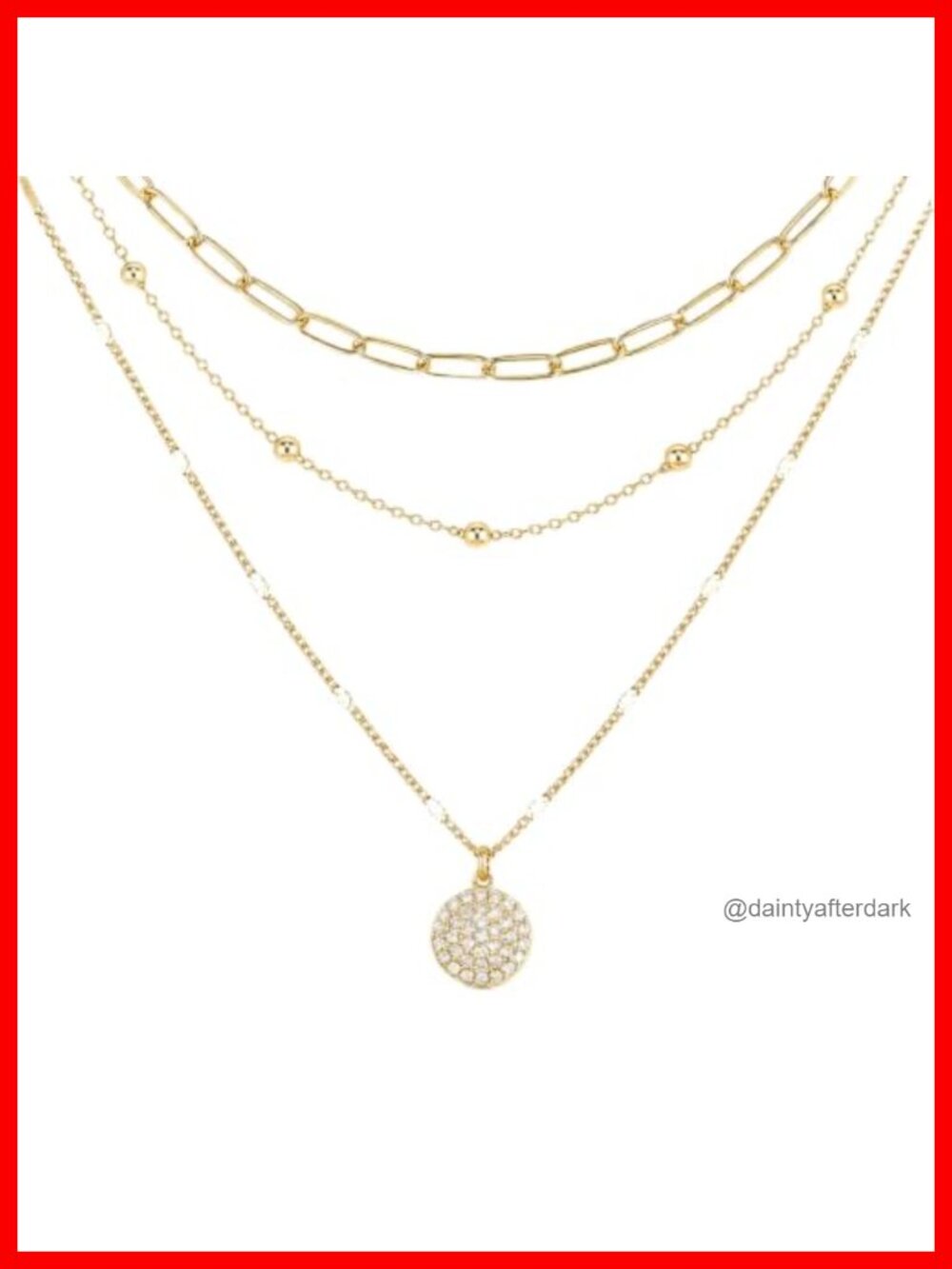 3 Piece Gold Necklace Set Paperclip Satellite CZ Pendant 14K Gold Plated